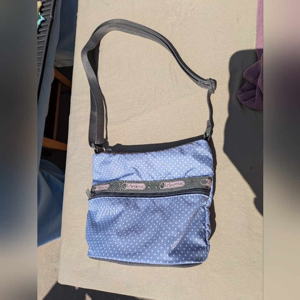 LeSportsac Blue Polka Dot Purse Bag Crossbody Small